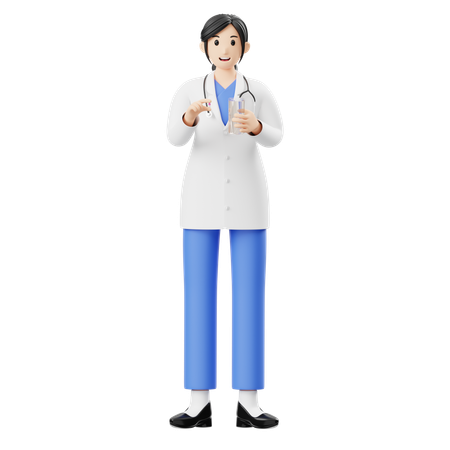 Médecin femme tenant une pilule  3D Illustration