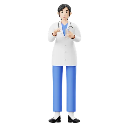 Médecin femme tenant une pilule  3D Illustration