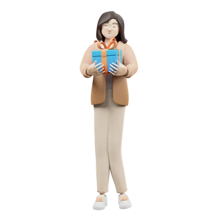 Femme donnant un cadeau  3D Illustration