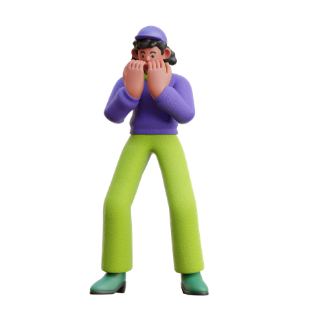Femme donnant une expression effrayée  3D Icon