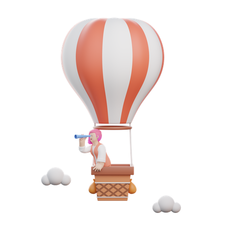 Femme dans le ballon à air  3D Illustration