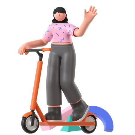 Femme équitation scooter  3D Illustration