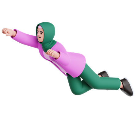 Pose de femme volante  3D Illustration