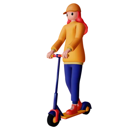Femme équitation scooter  3D Illustration