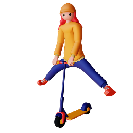 Femme chevauchant un scooter électrique avec les jambes tendues  3D Illustration