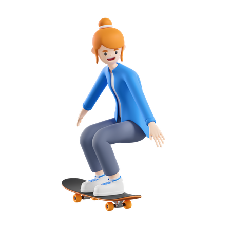 Femme faisant du skateboard  3D Illustration