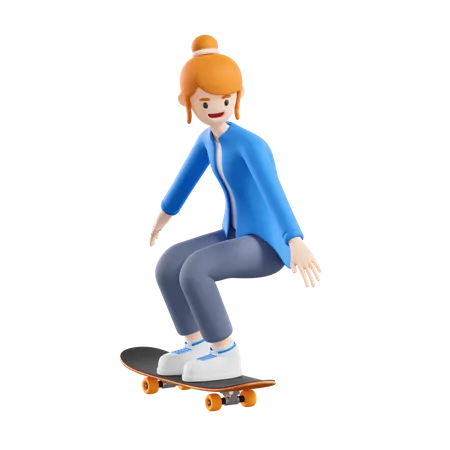 Femme faisant du skateboard  3D Illustration