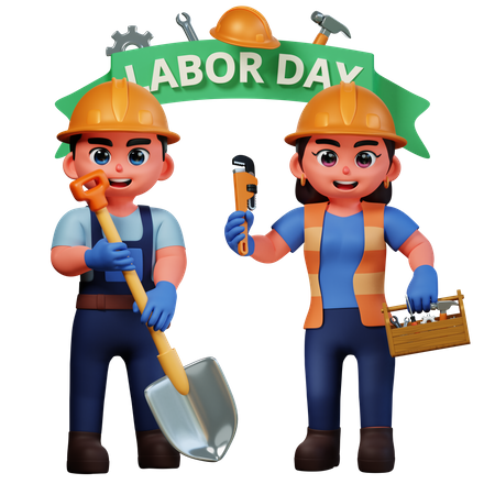 Femme et homme célébrant la fête du travail  3D Illustration