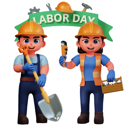 Femme et homme célébrant la fête du travail  3D Illustration