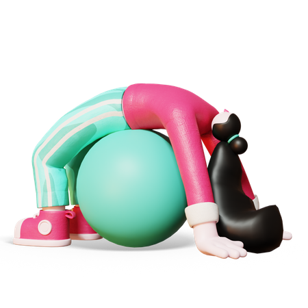 Femme exerçant sur un ballon de gym  3D Illustration