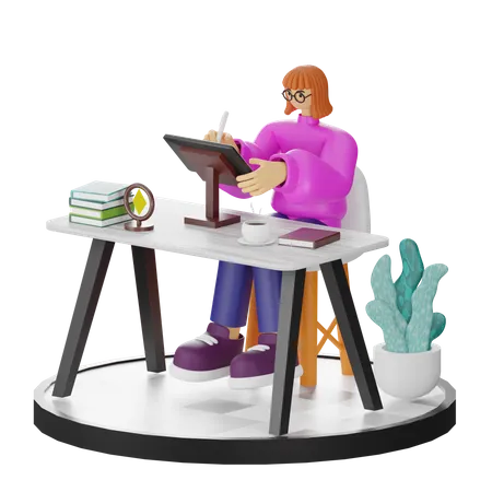 Femme faisant une recherche créative  3D Illustration