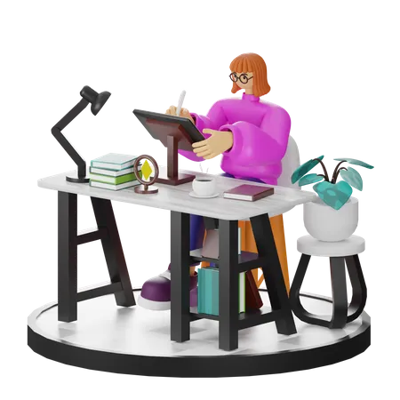 Femme faisant une recherche créative  3D Illustration