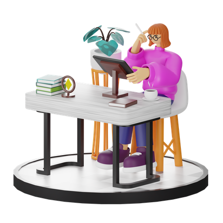 Femme faisant une recherche créative  3D Illustration