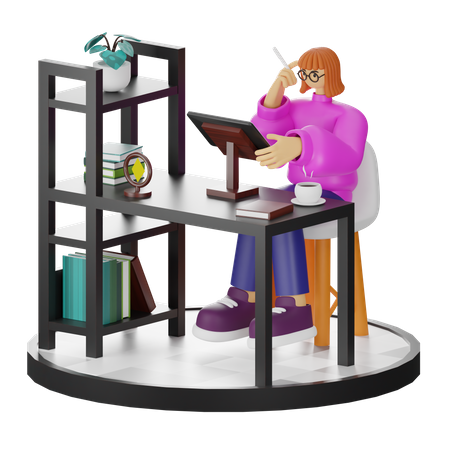 Femme faisant une recherche créative  3D Illustration