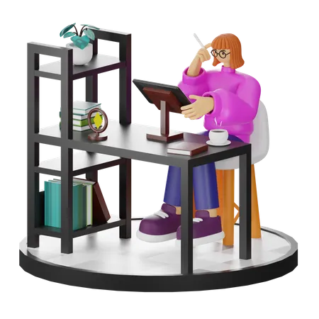 Femme faisant une recherche créative  3D Illustration