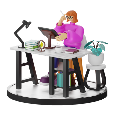 Femme faisant une recherche créative  3D Illustration