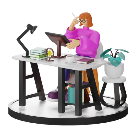 Femme faisant une recherche créative  3D Illustration