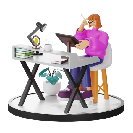 Femme faisant une recherche créative  3D Illustration