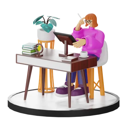 Femme faisant une recherche créative  3D Illustration