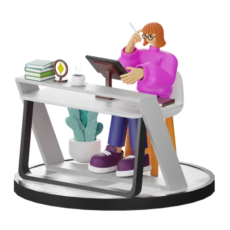 Femme faisant une recherche créative  3D Illustration