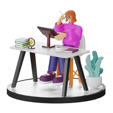 Femme faisant une recherche créative  3D Illustration