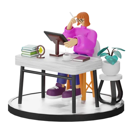 Femme faisant une recherche créative  3D Illustration