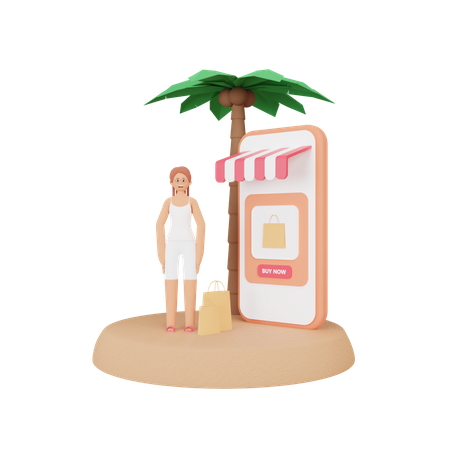 Femme faisant des achats en ligne  3D Icon