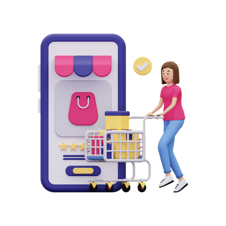 Femme faisant des achats en ligne  3D Illustration