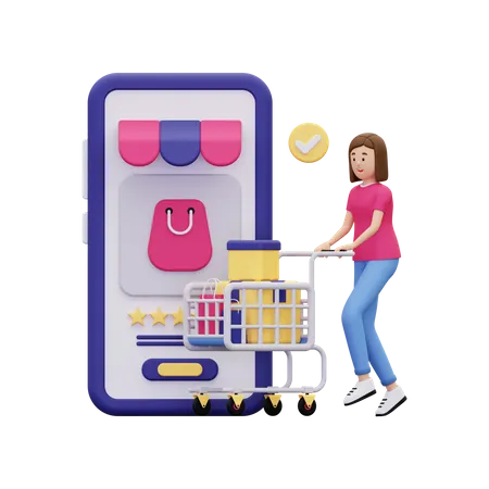 Femme faisant des achats en ligne  3D Illustration