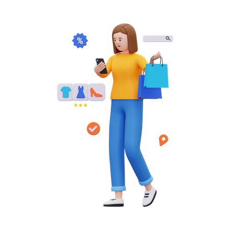 Femme faisant des achats en ligne  3D Illustration