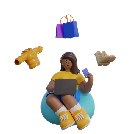 Femme faisant des achats en ligne  3D Illustration