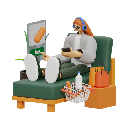 Femme faisant des achats en ligne  3D Illustration