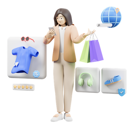 Femme faisant des achats en ligne  3D Illustration