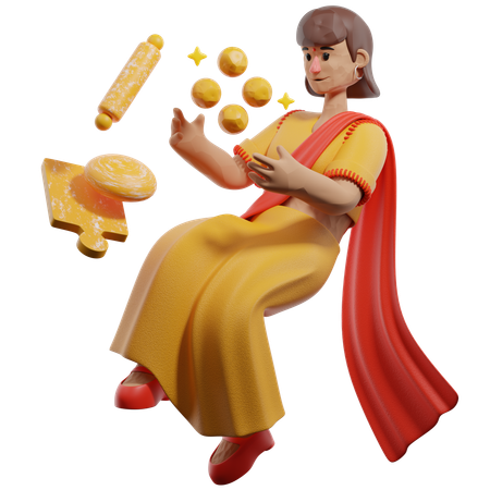 Femme préparant des bonbons et des collations  3D Illustration