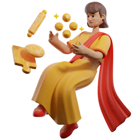Femme préparant des bonbons et des collations  3D Illustration