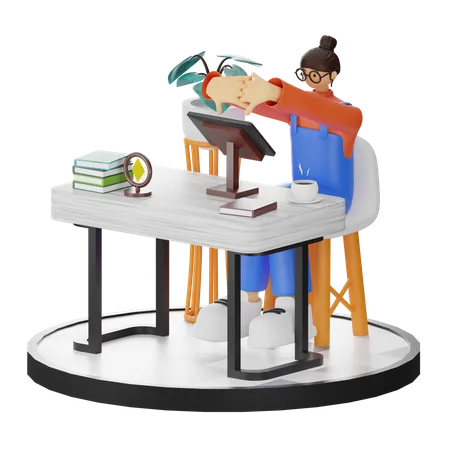 Femme faisant des étirements après le travail  3D Illustration