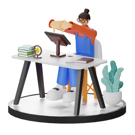 Femme faisant des étirements après le travail  3D Illustration