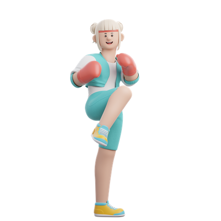 Femme faisant du Kick Boxing  3D Illustration