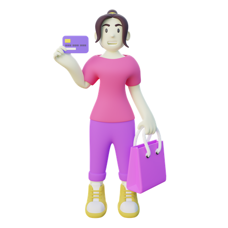 Femme faisant du shopping avec une carte de crédit  3D Icon
