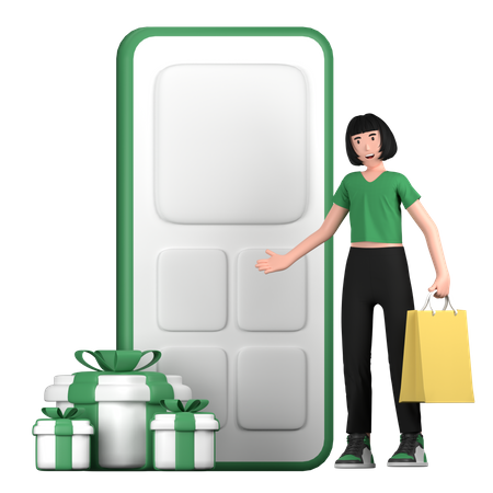 Femme faisant des achats mobiles  3D Illustration