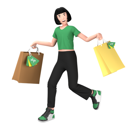 Femme faisant du shopping pendant la vente  3D Illustration