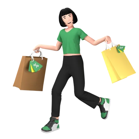 Femme faisant du shopping pendant la vente  3D Illustration