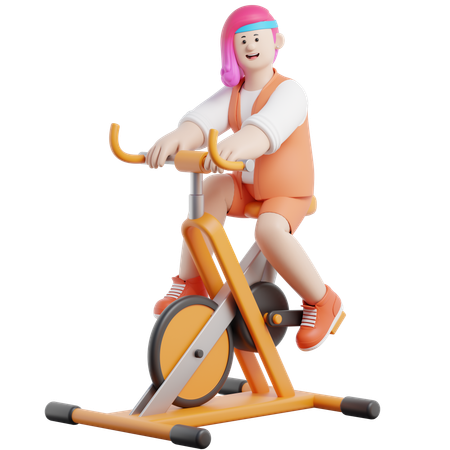 Femme faisant du vélo de gym  3D Icon