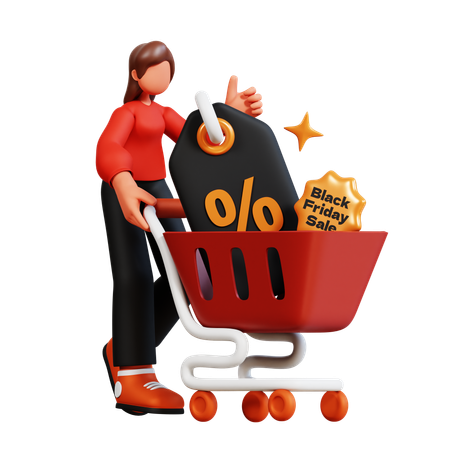 Femme faisant du shopping le vendredi noir  3D Illustration