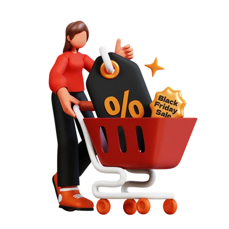 Femme faisant du shopping le vendredi noir  3D Illustration