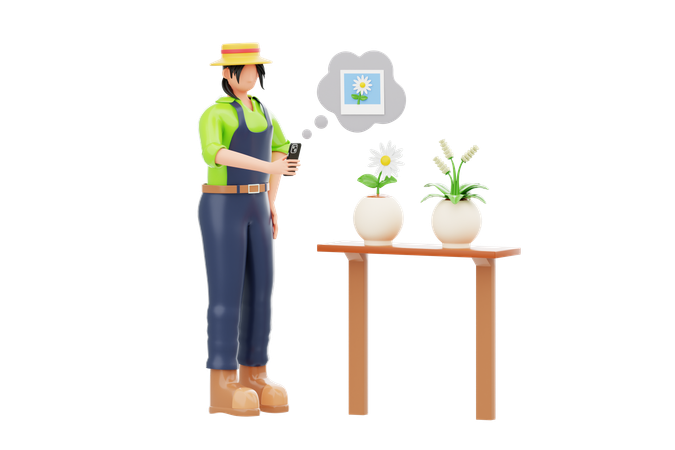 Femme effectuant l'identification des plantes  3D Illustration