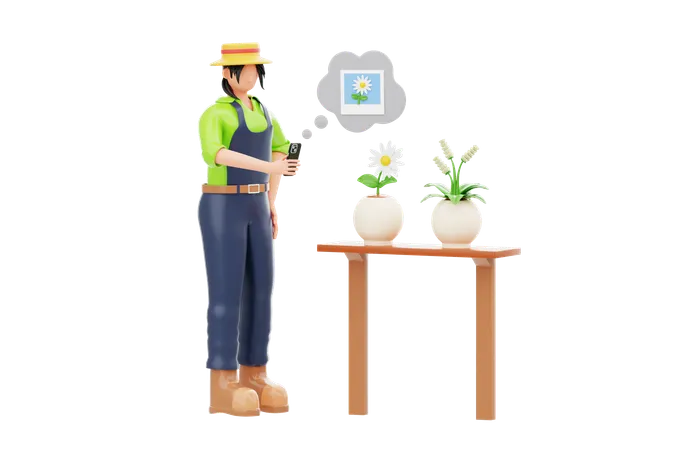 Femme effectuant l'identification des plantes  3D Illustration