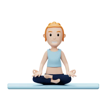 Femme faisant une pose de yoga de méditation  3D Illustration