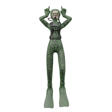 Femme faisant de la plongée sous-marine  3D Illustration