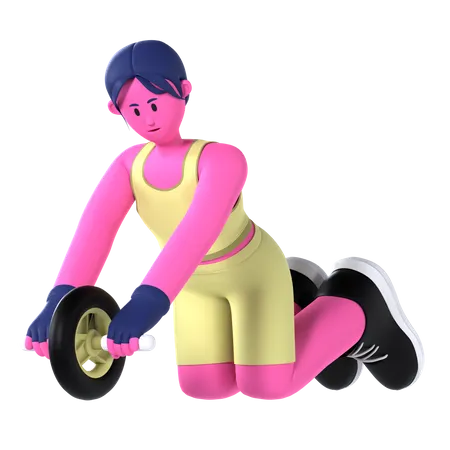 Femme faisant des abdos au rouleau  3D Illustration